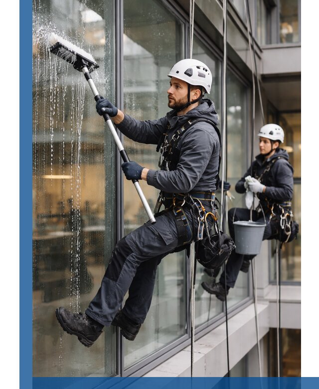 Профессиональная мойка витражей промышленными альпинистами в Магадане