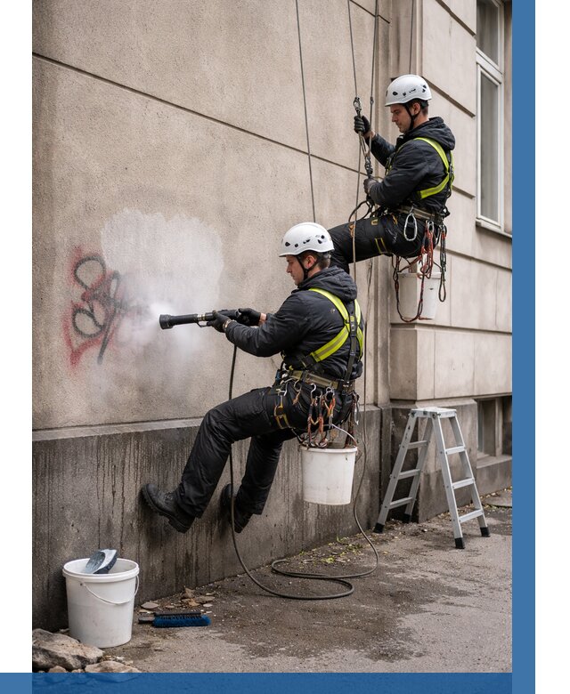 Удаление граффити с фасада в Магадане от 4600 р. | ВЫСОТНИК-Мгд