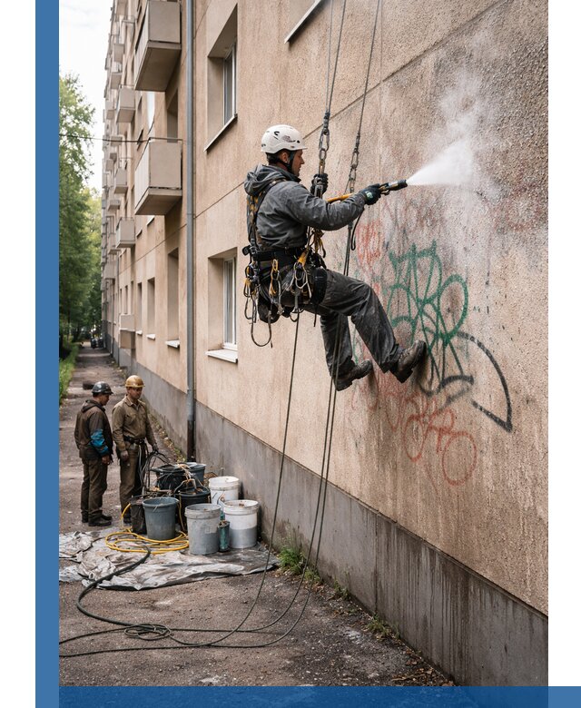 Удаление граффити с фасада в Магадане без следов и повреждений