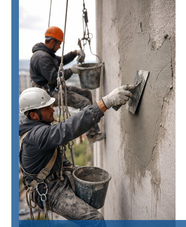 Штукатурка фасада на высоте в Магадане профессиональные работы