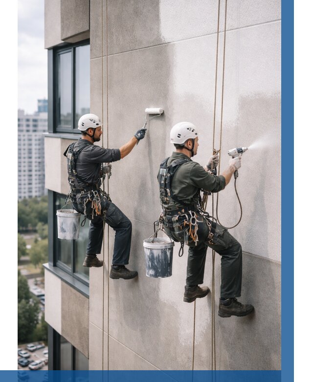 Покраска фасада альпинистами в Магадане от 307 р. | ВЫСОТНИК-Мгд