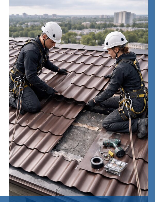 Ремонт металлочерепицы на крыше в Магадане от 920 р. | ВЫСОТНИК-Мгд