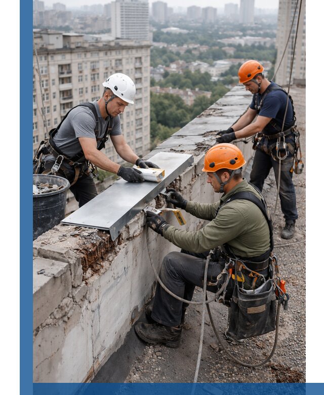 Ремонт парапета на кровле в Магадане, высотные работы с гарантией