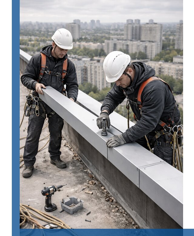 Монтаж парапетных крышек и ограждений кровли в Магадане