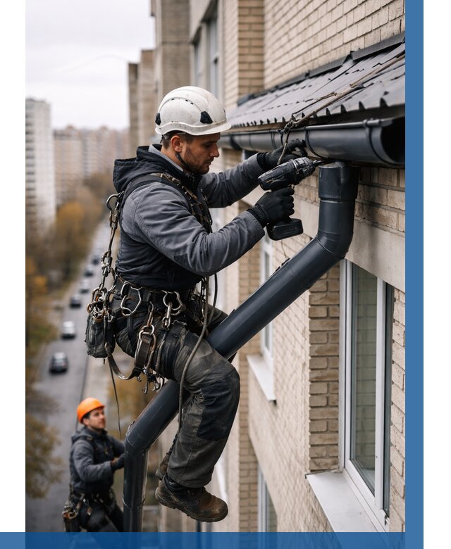 Монтаж водосточной системы на здании в Магадане от 5112 р. | ВЫСОТНИК-Мгд