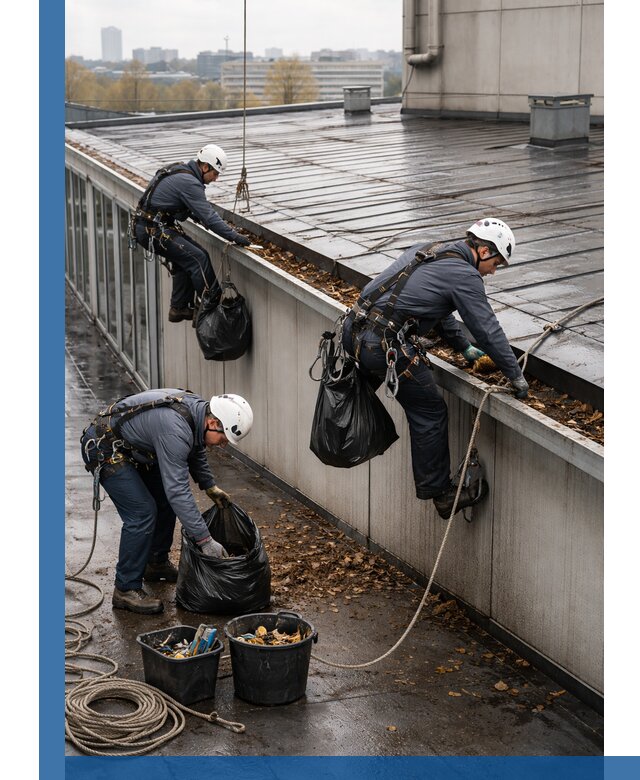 Очистка кровли по периметру в Магадане силами промышленных альпинистов