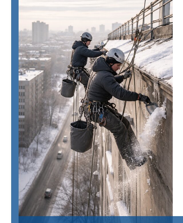 Очистка карнизов от снега в Магадане профессионально и безопасно