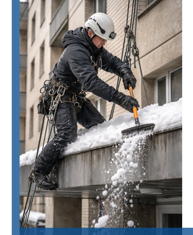 Очистка козырьков от снега в Магадане круглогодично безопасно