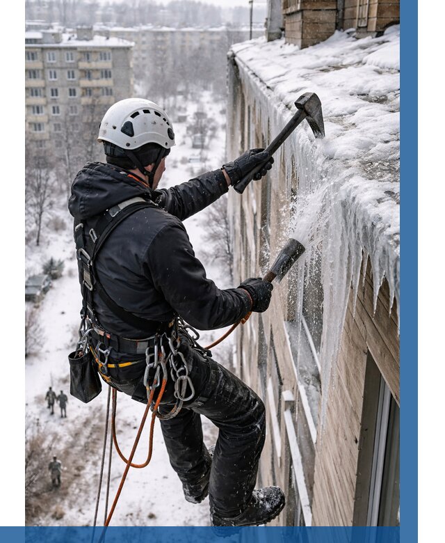 Сбивание сосулек с крыши в Магадане по цене от 4600 р. | ВЫСОТНИК-Мгд