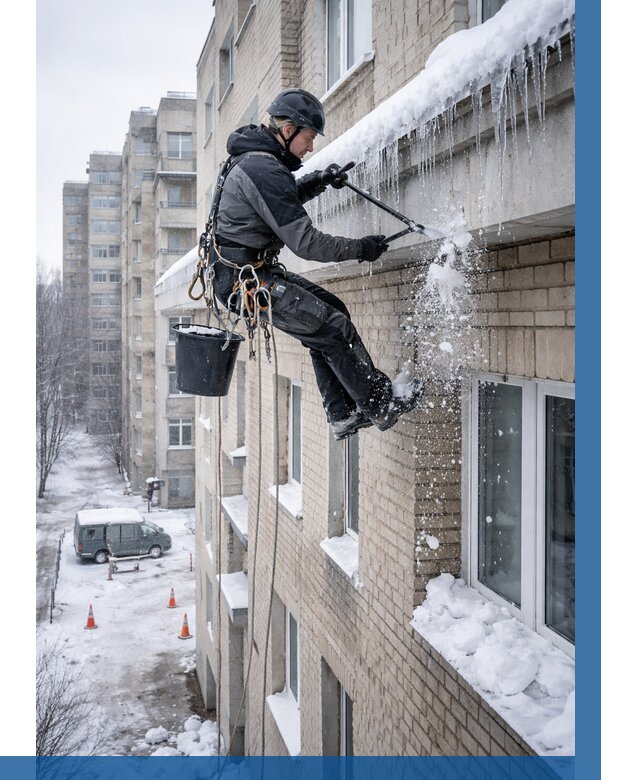 Удаление наледи с карнизов в Магадане от 358 р. | ВЫСОТНИК-Мгд