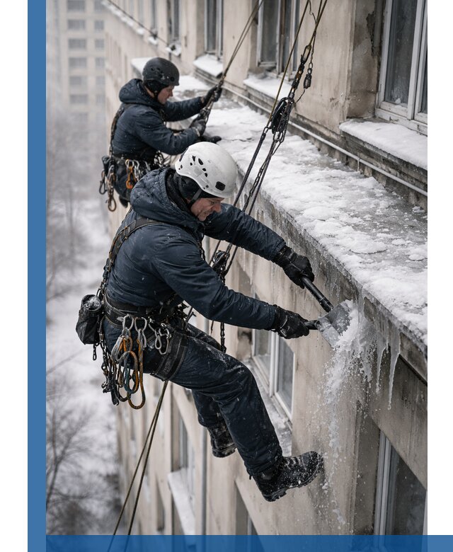 Удаление наледи и сосулек с карнизов в Магадане профессионально