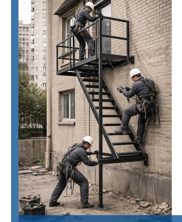 Монтаж пожарной лестницы в Магадане, установка и крепление