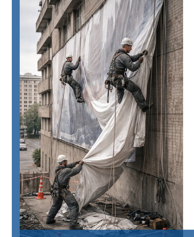 Демонтаж баннеров с фасада в Магадане оперативно и безопасно