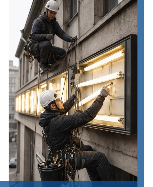 Замена ламп в вывеске в Магадане под ключ от 3578 р. | ВЫСОТНИК-Мгд
