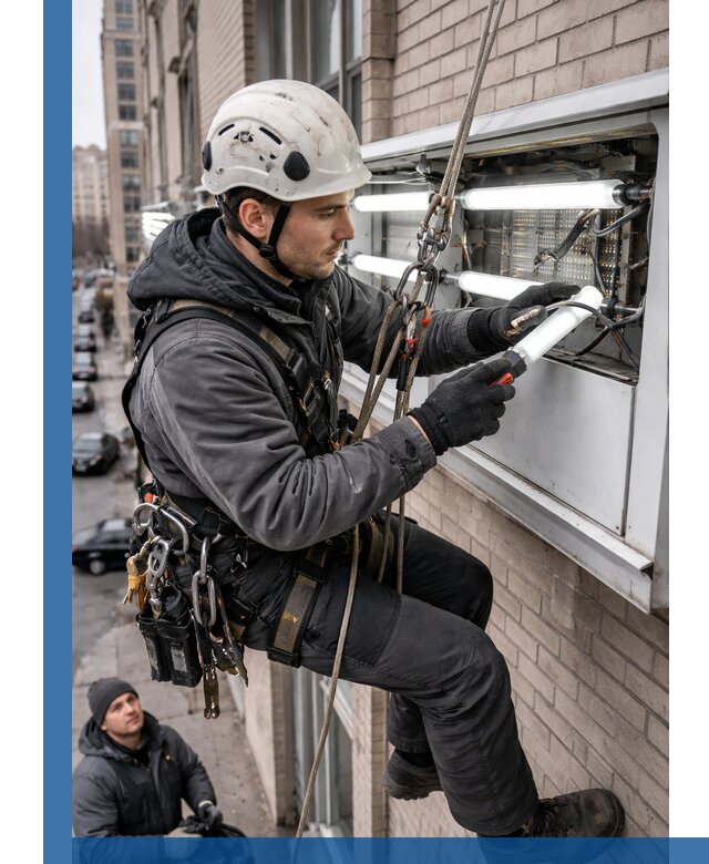 Профессиональная замена ламп в наружной вывеске в Магадане