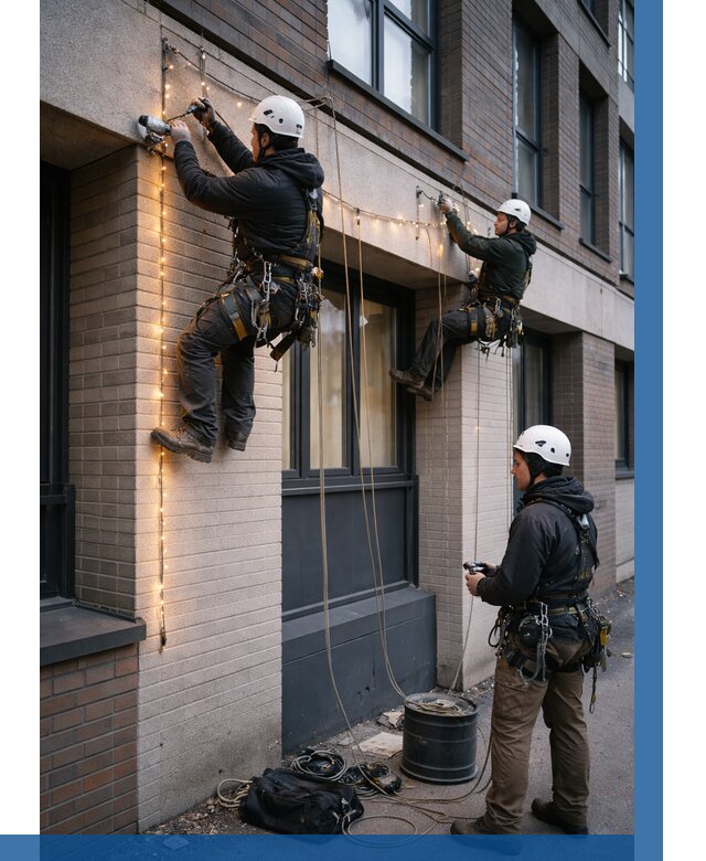 Монтаж гирлянд на фасаде в Магадане от 3578 р. | ВЫСОТНИК-Мгд