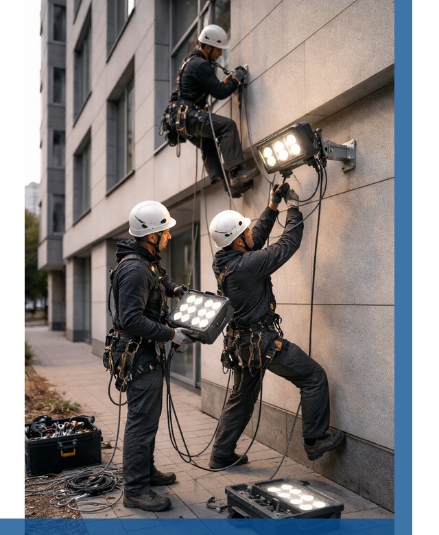 Монтаж прожекторов на фасаде в Магадане от 7667 р. | ВЫСОТНИК-Мгд