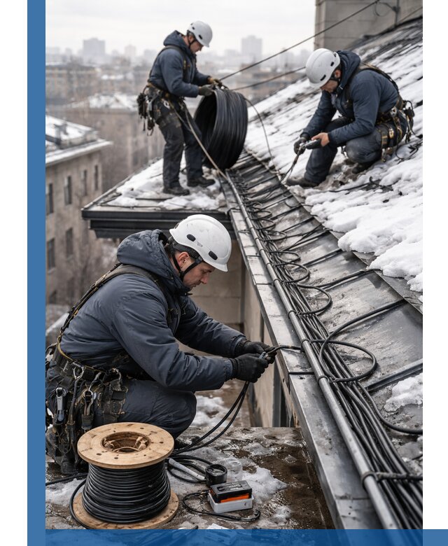 Монтаж греющего кабеля на кровле в Магадане под ключ