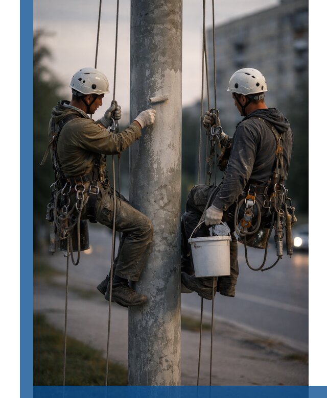 Покраска опор освещения и антикоррозийная защита в Магадане