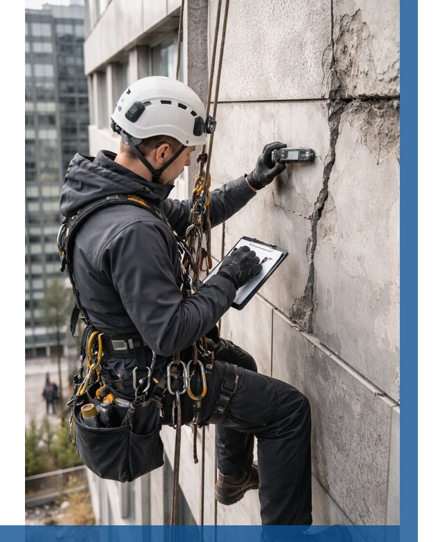 Обследование фасада альпинистами в Магадане от 123 р. | ВЫСОТНИК-Мгд