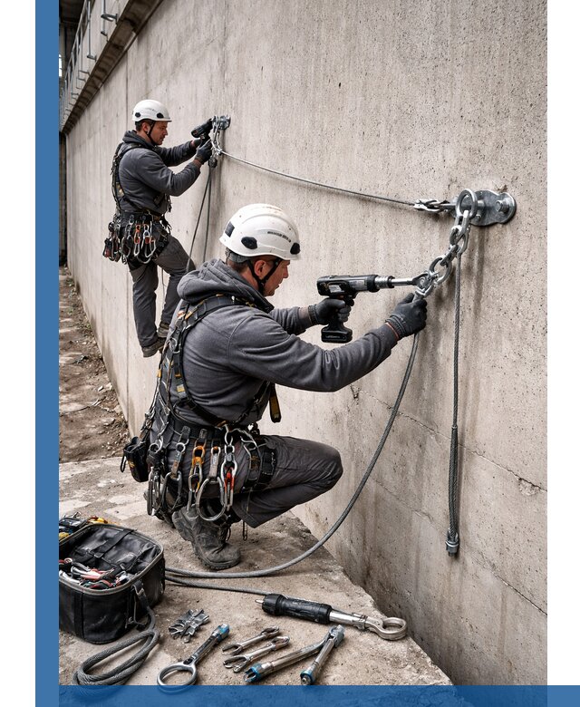 Монтаж анкерных линий высотной безопасности в Магадане